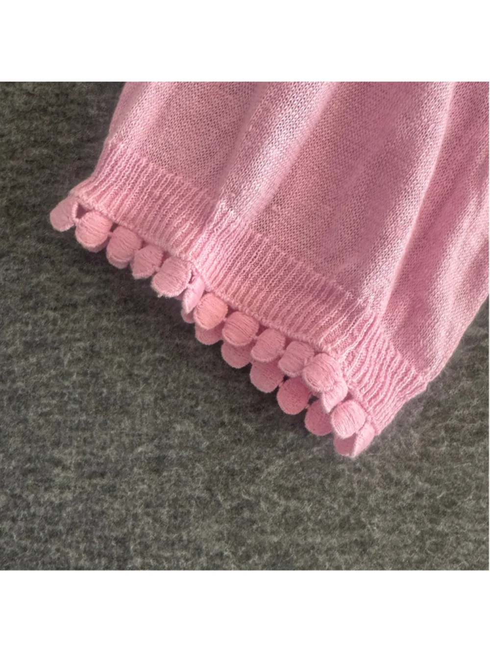 J.Crew Pink 100% Linen Pom Pom Trim Lightweight Sweater Top Size M